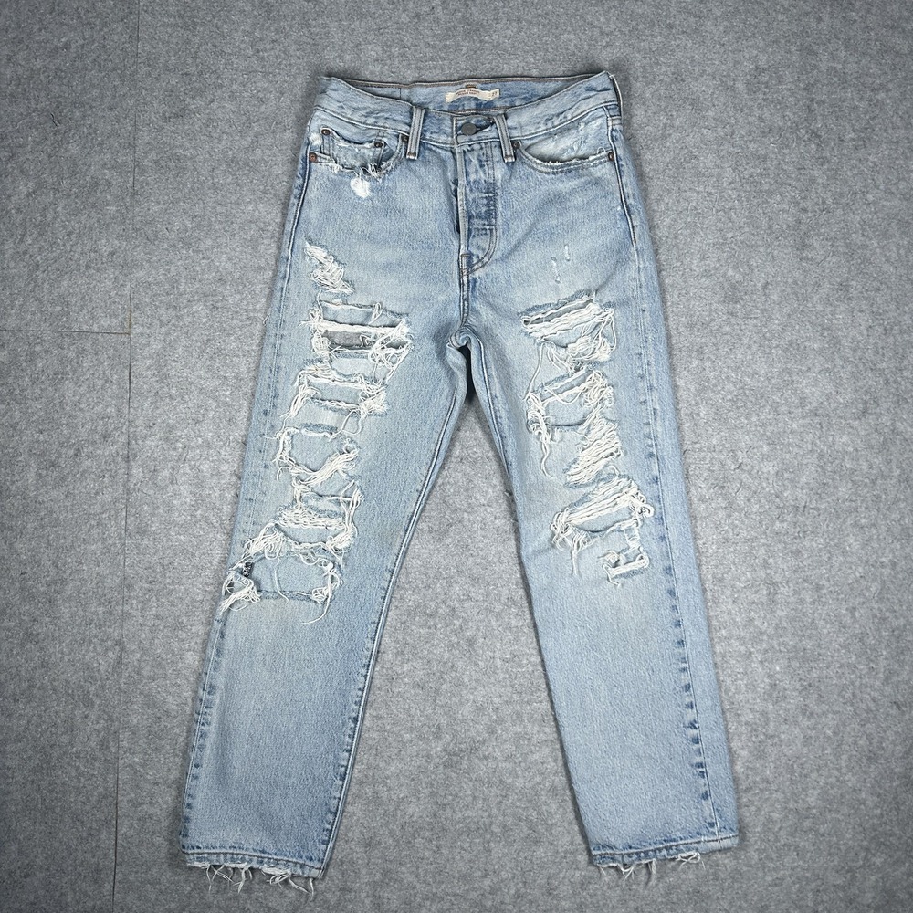 Levi's Wedgie Straight Denim Jeans Womens 27 Light Blue Distressed High Waist